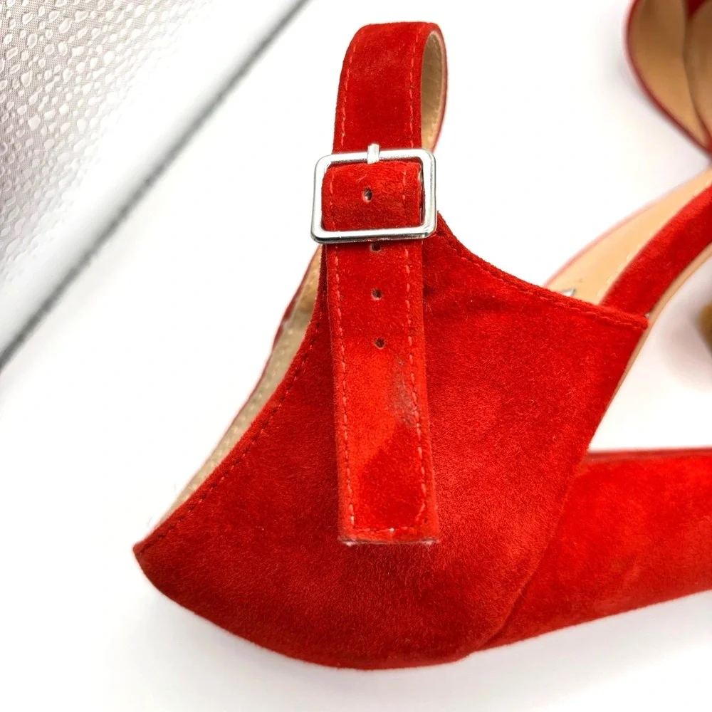 Steve Madden‎ Red Suede Platform Ankle Strap Block Heels Women's Size 10